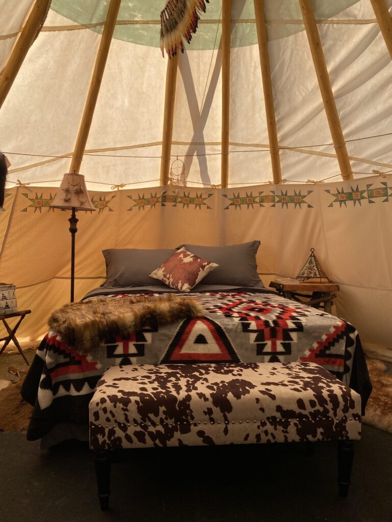 bed inside Tipi at Lost Indian Camp